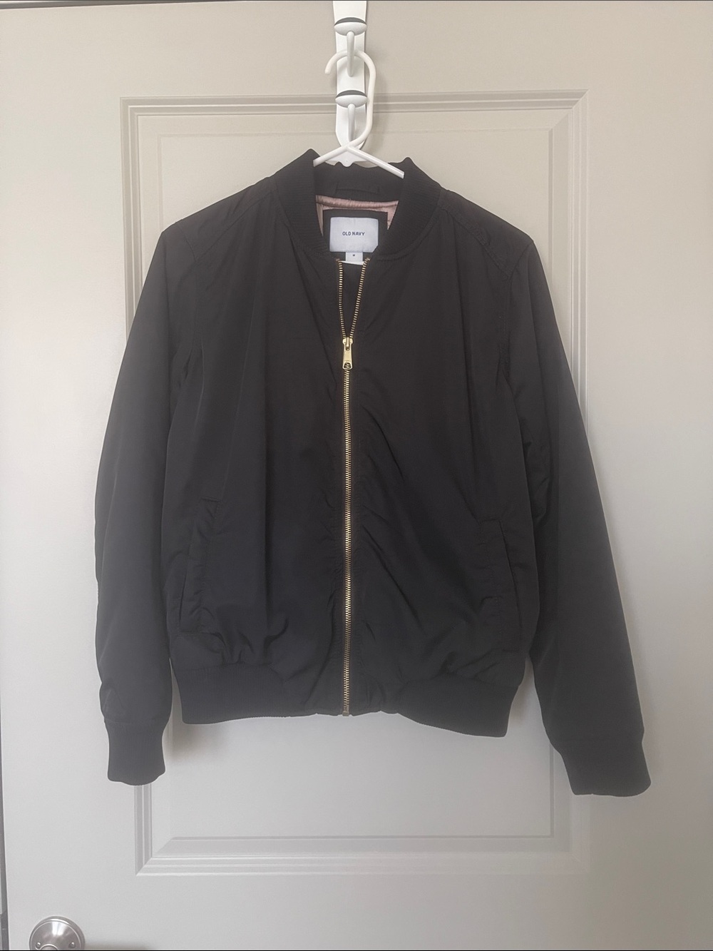 Old Navy Black Bomber Jacket with Gold Zip